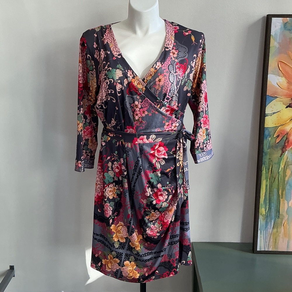 Johnny Was Floral Wrap Midi Dress, Multicolor - Large (1164)